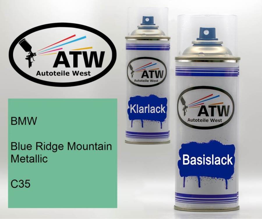 BMW, Blue Ridge Mountain Metallic, C35: 400ml Sprühdose + 400ml Klarlack - Set, von ATW Autoteile West.